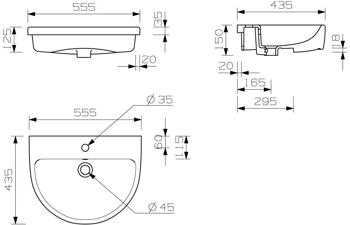 Senna 555x435mm 1TH Semi Recessed Basin