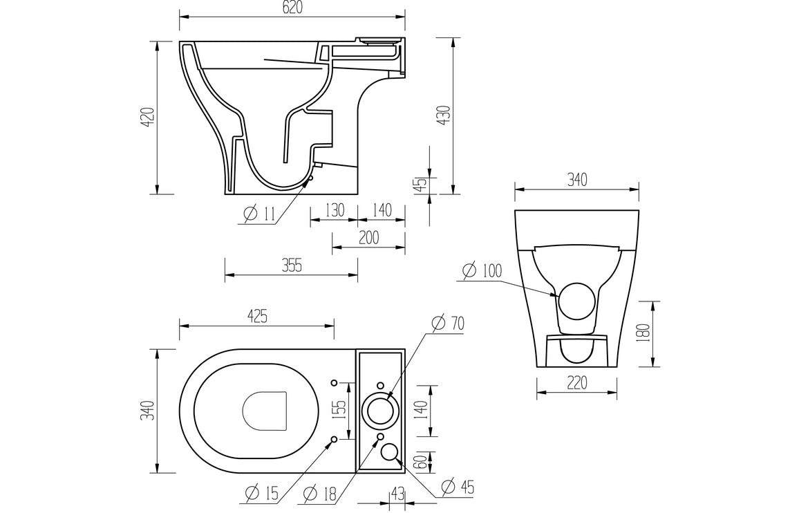 Lily Rimless Short Projection Close Coupled Part Shrouded WC & Soft Close Seat