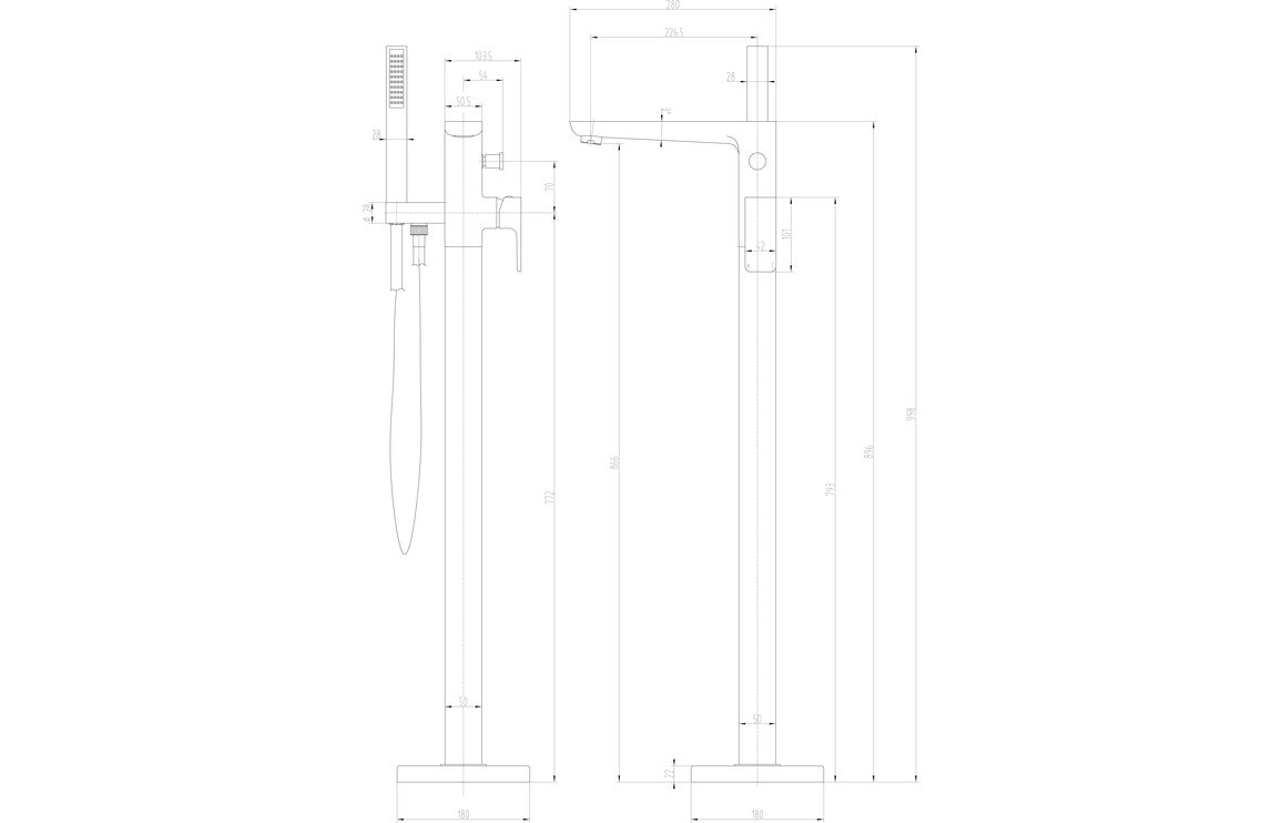 Berio Floor Standing Bath/Shower Mixer - Brushed Brass