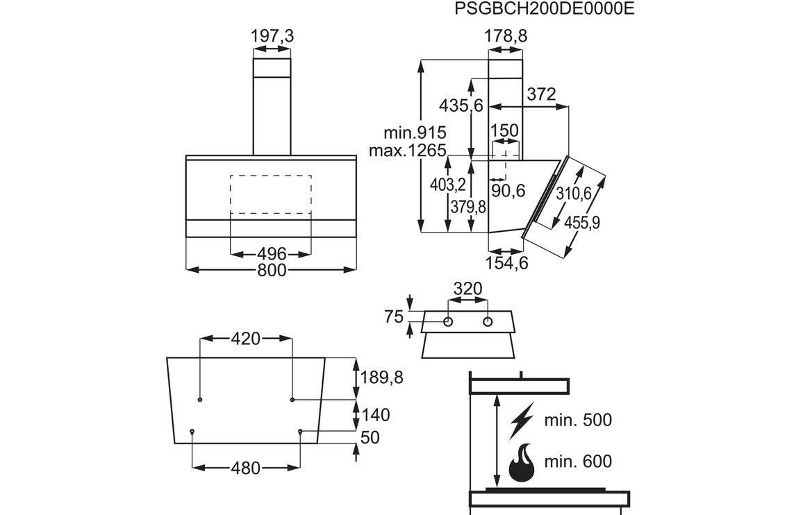 AEG DVB5860B 80cm Angled Chimney Hood - Black Glass