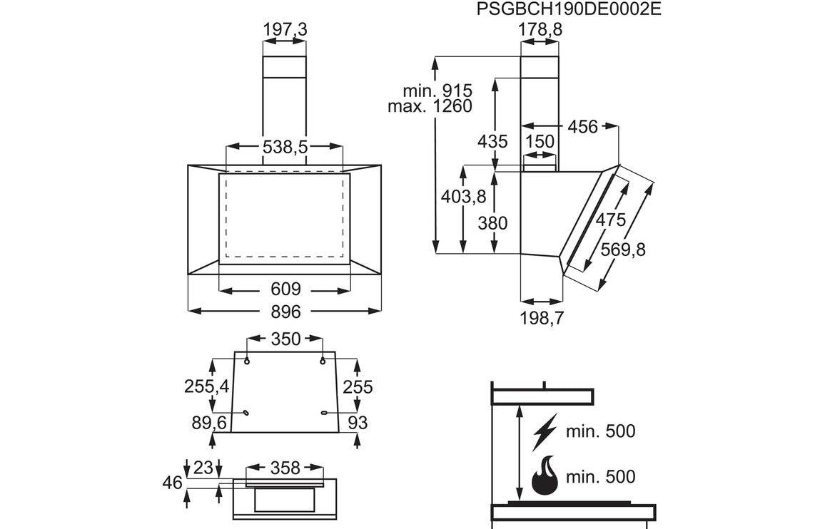 AEG DVK6981HB 90cm Vertical Chimney Hood - Matt Black & Black Glass