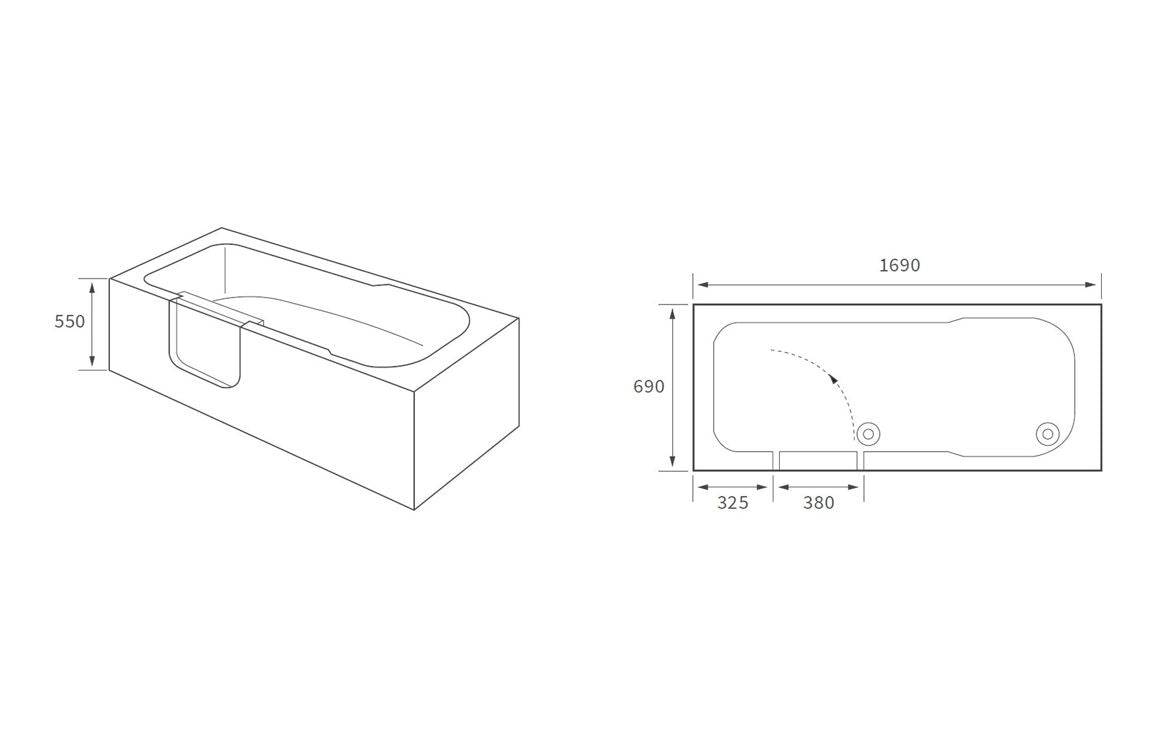 Easy Access 1690x690x550mm 0TH Bath (LH) or (RH)