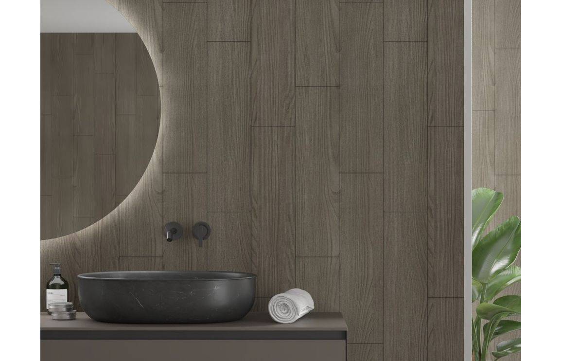 Fibo Scandinavian Dark Wood Vertical Plank panel side view