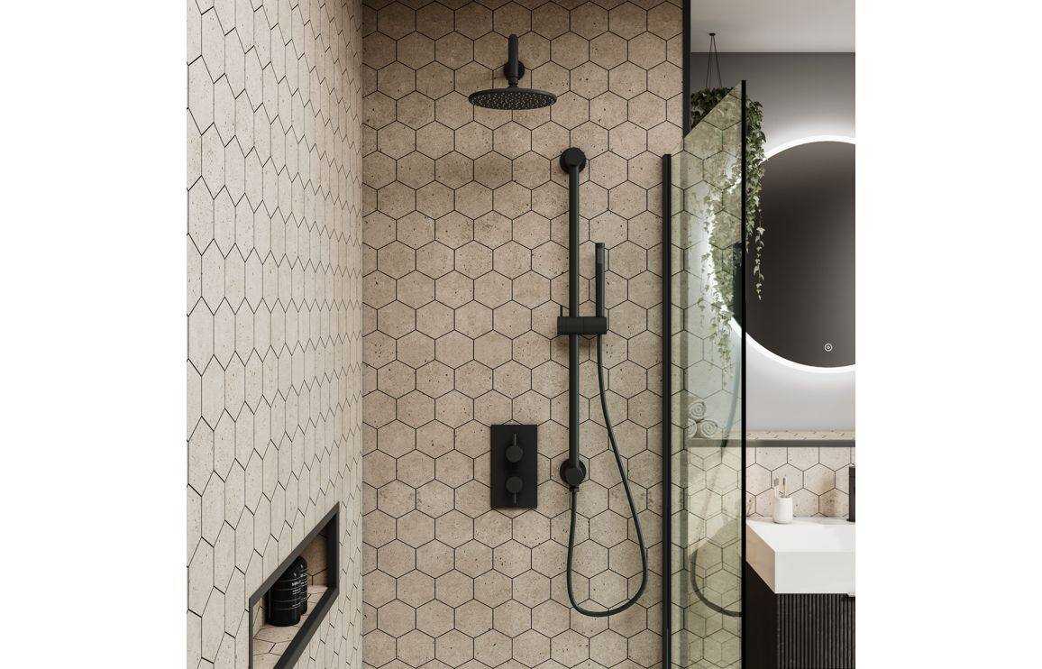 Fibo Urban Hexagonal Bathroom Panels - Rough Cement Design