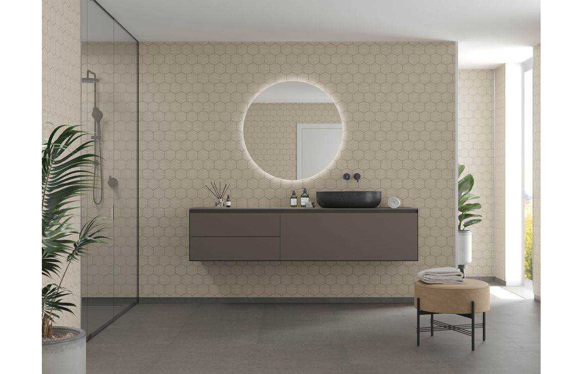 Fibo Urban Hexagonal Bathroom Panels - Rough Cement Design