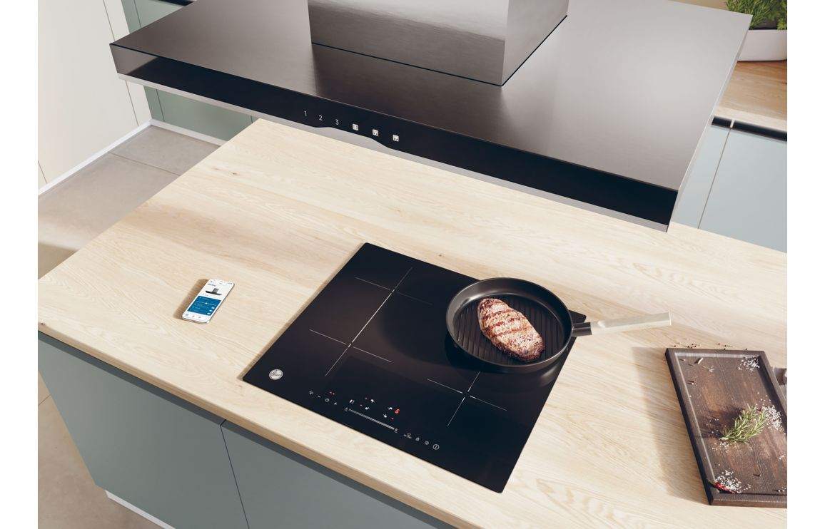 Hoover H500 HTSI9CBK5XWIFI 90cm T-Shape Island Hood - Black Glass & St/Steel