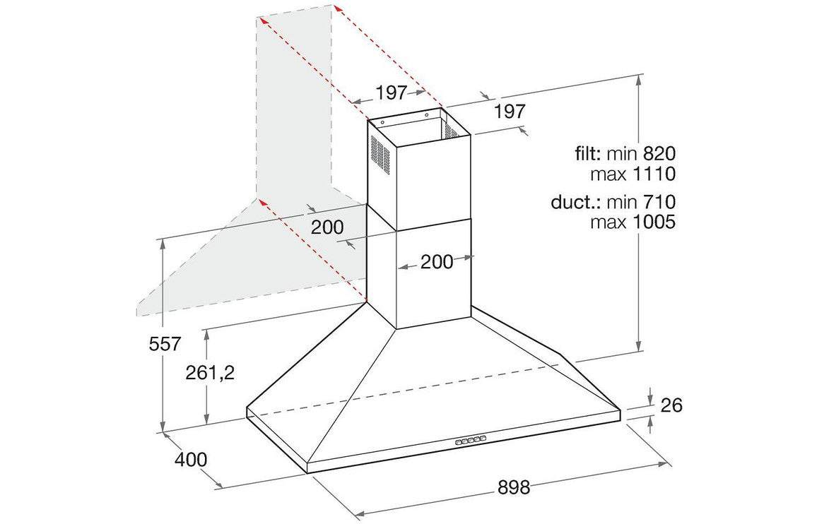 Indesit IHPC 9.5 LM X 90cm Chimney Hood - St/Steel