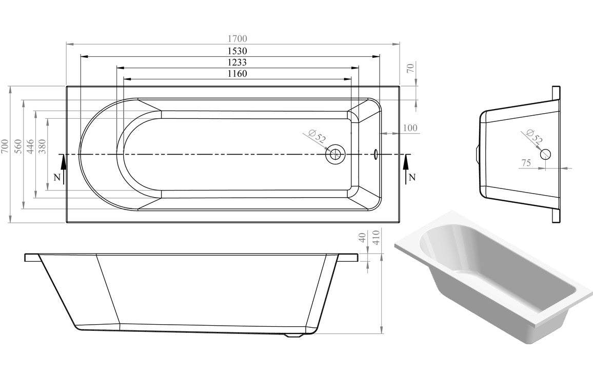 Miami Round Single Ended 1500/1600/1700/1800mm 0TH Bath w/Legs