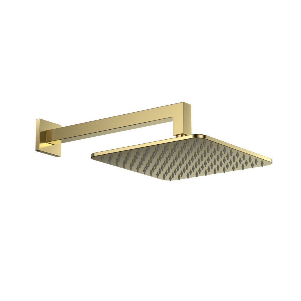 Square Shower Arm & Head Brushed Brass