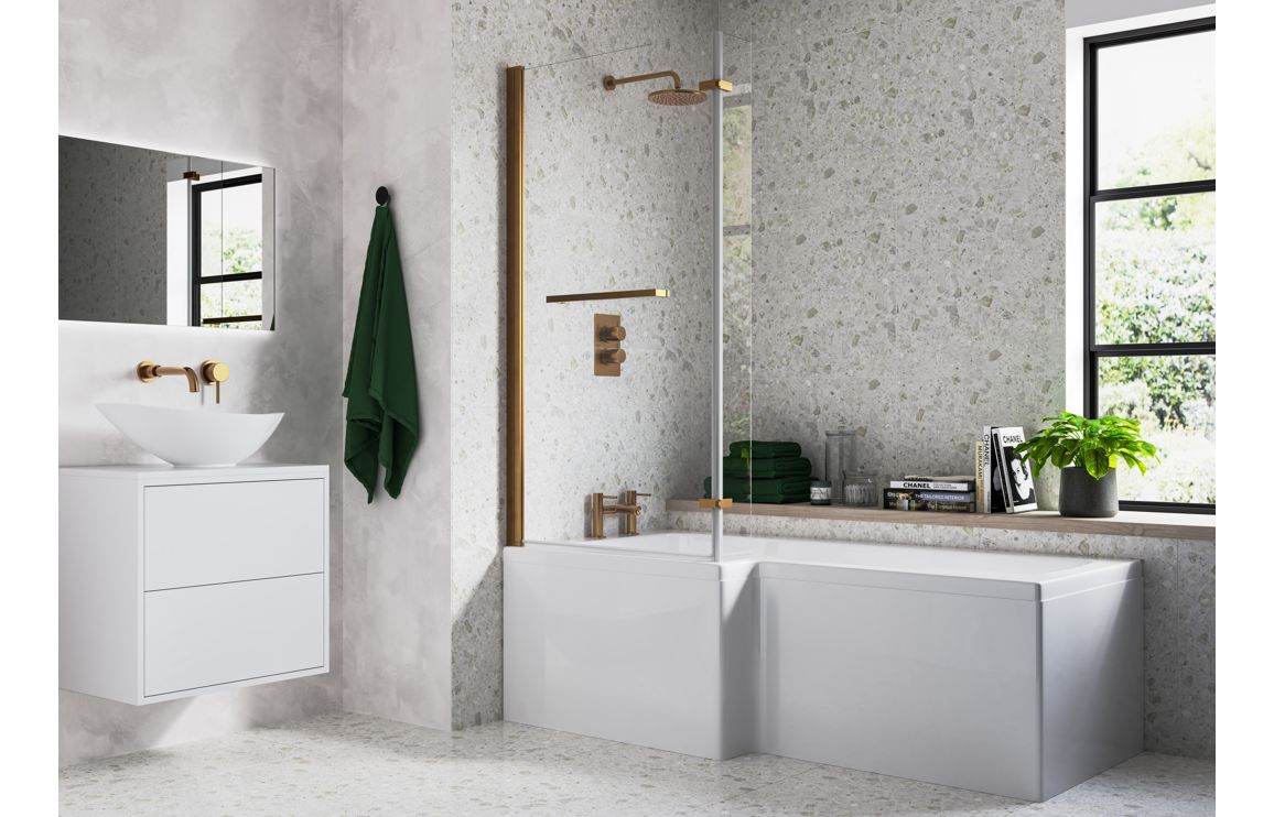 L Shape Bath Screen - Chrome,Brushed Brass, Brushed Bronze, Matt Black