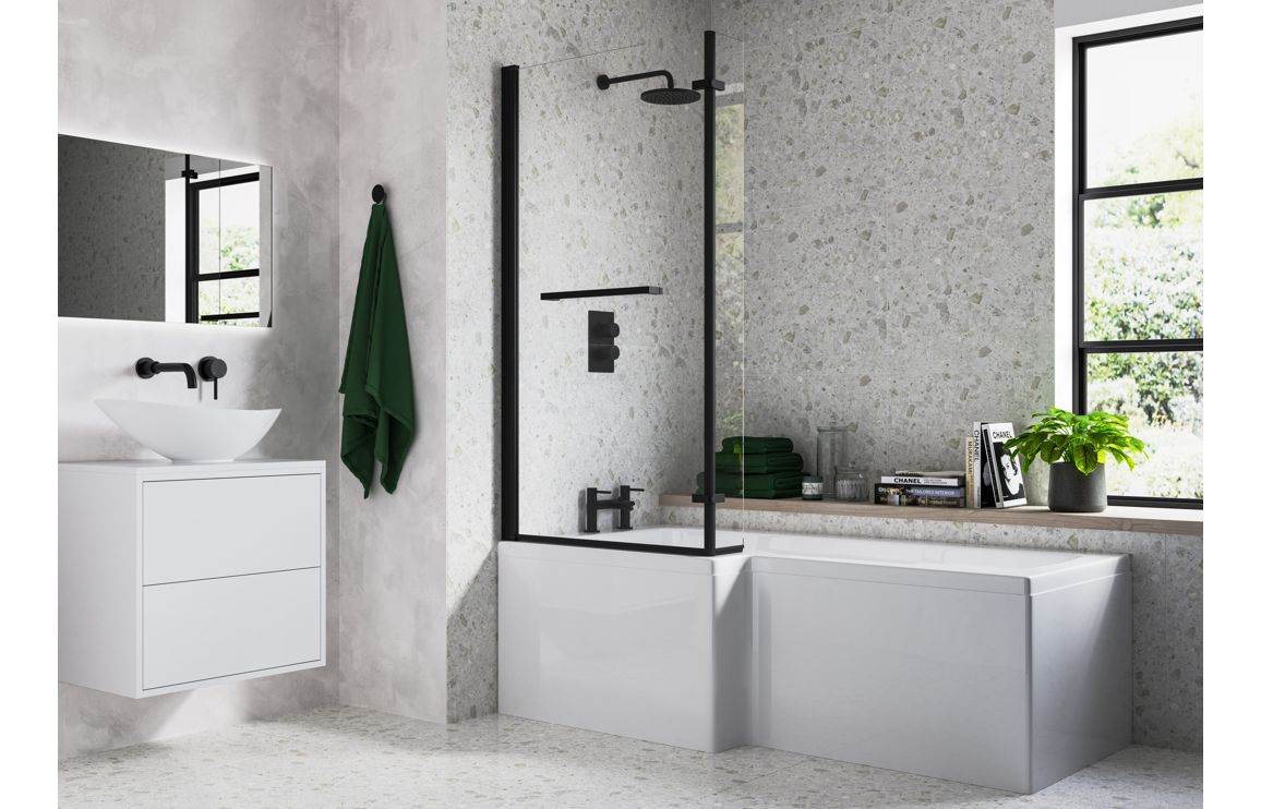 L Shape Bath Screen - Chrome,Brushed Brass, Brushed Bronze, Matt Black