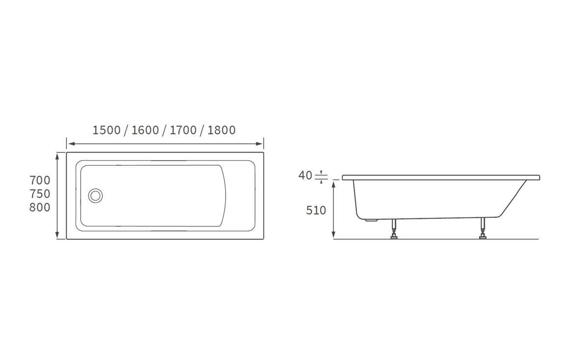 Navarre Square Single Ended 1500/1600/1700/1800mm 0TH Bath w/Legs