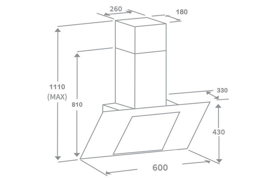 Prima+ PRAE1002 60cm Angled Chimney Hood - St/Steel & Black Glass