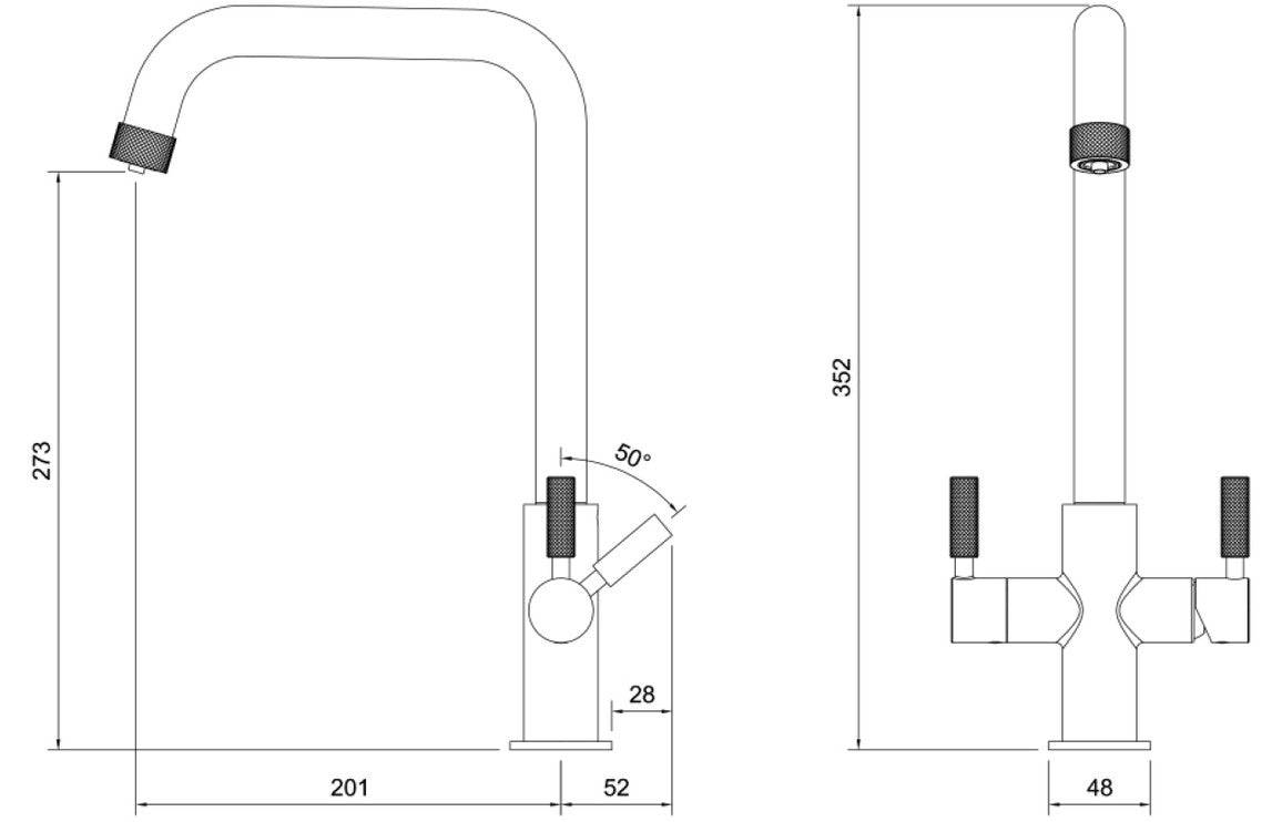 Abode Industria 3 IN 1 Monobloc Tap - Brushed Nickel, Brushed Brass, Matt Black, Matt Black & Antique Brass