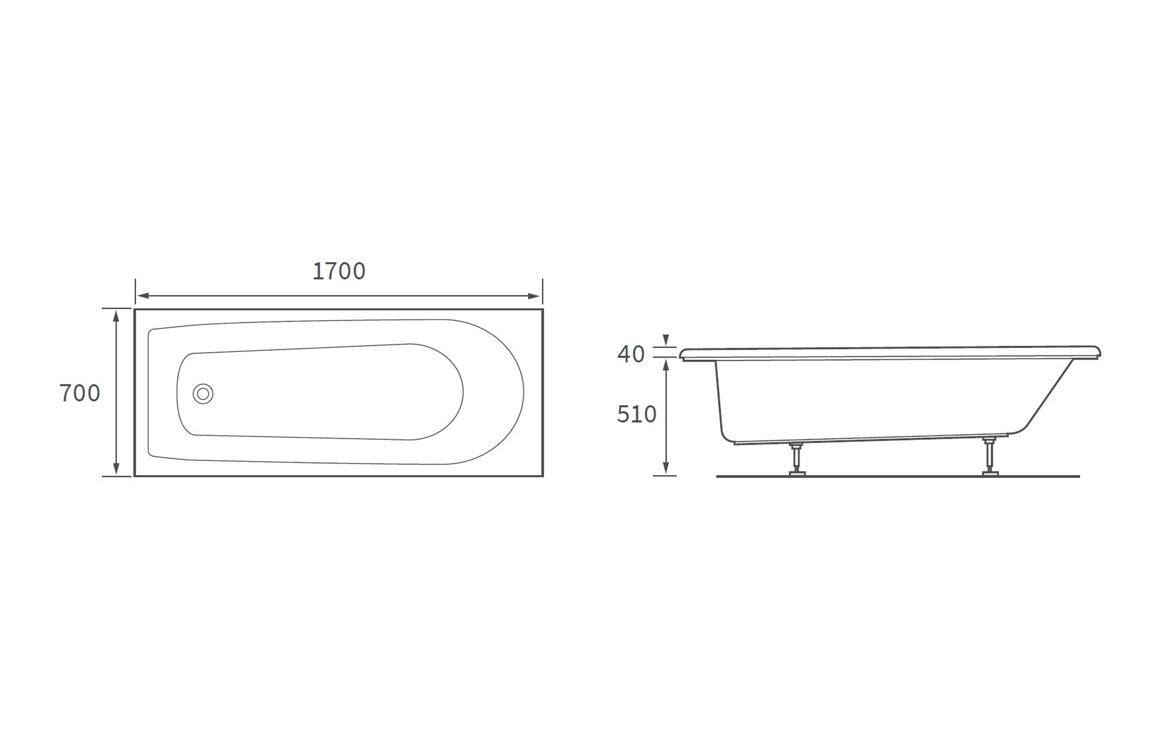 Pierson D Shape Single Ended 1700x700x550mm 2TH Bath w/Legs