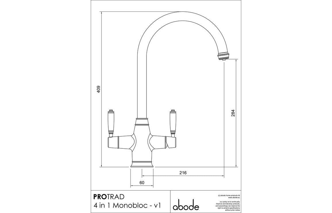 Abode ProTrad 4 IN 1 Monobloc Tap - Chrome, Antique Brass, Brushed Nickel