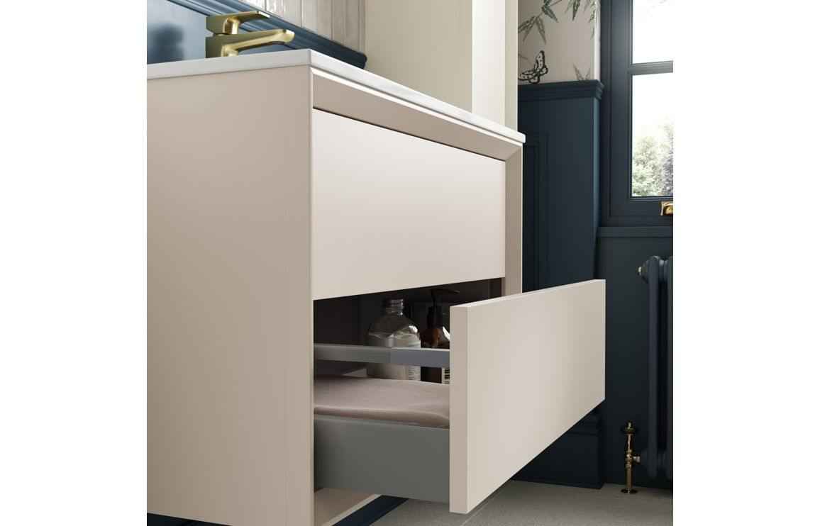 Push 610mm Wall Hung 2 Drawer Basin Unit & No Tap Hole Thin