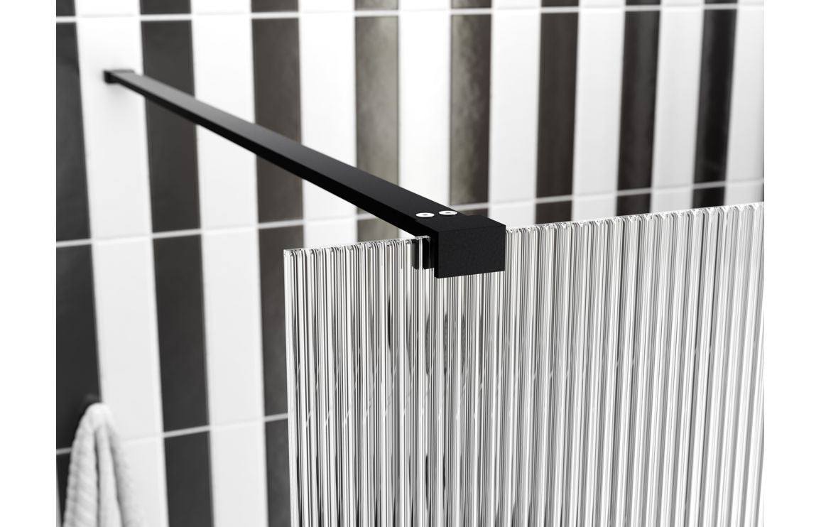Iconix 800/900/1000/1200mm Fluted Wetroom Panel & Support Bar - Black