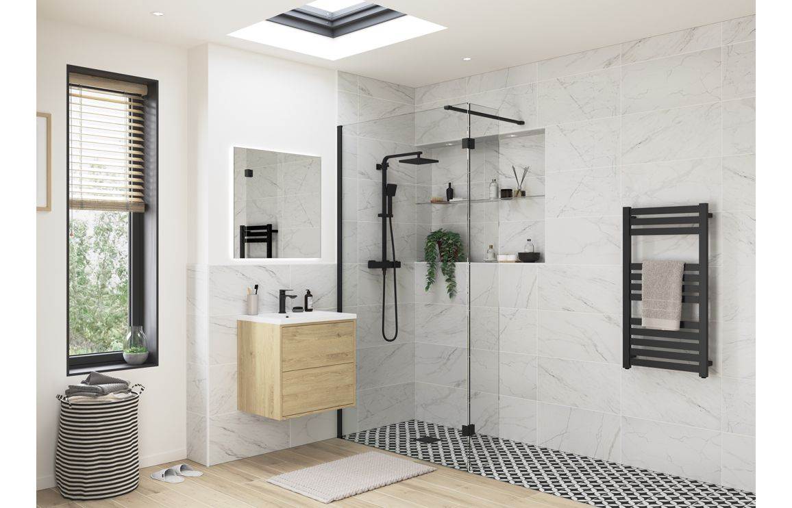 Iconix 500/700/760/800/900/1000/1100/1200/1400mm Wetroom Panel & Support Bar - Black