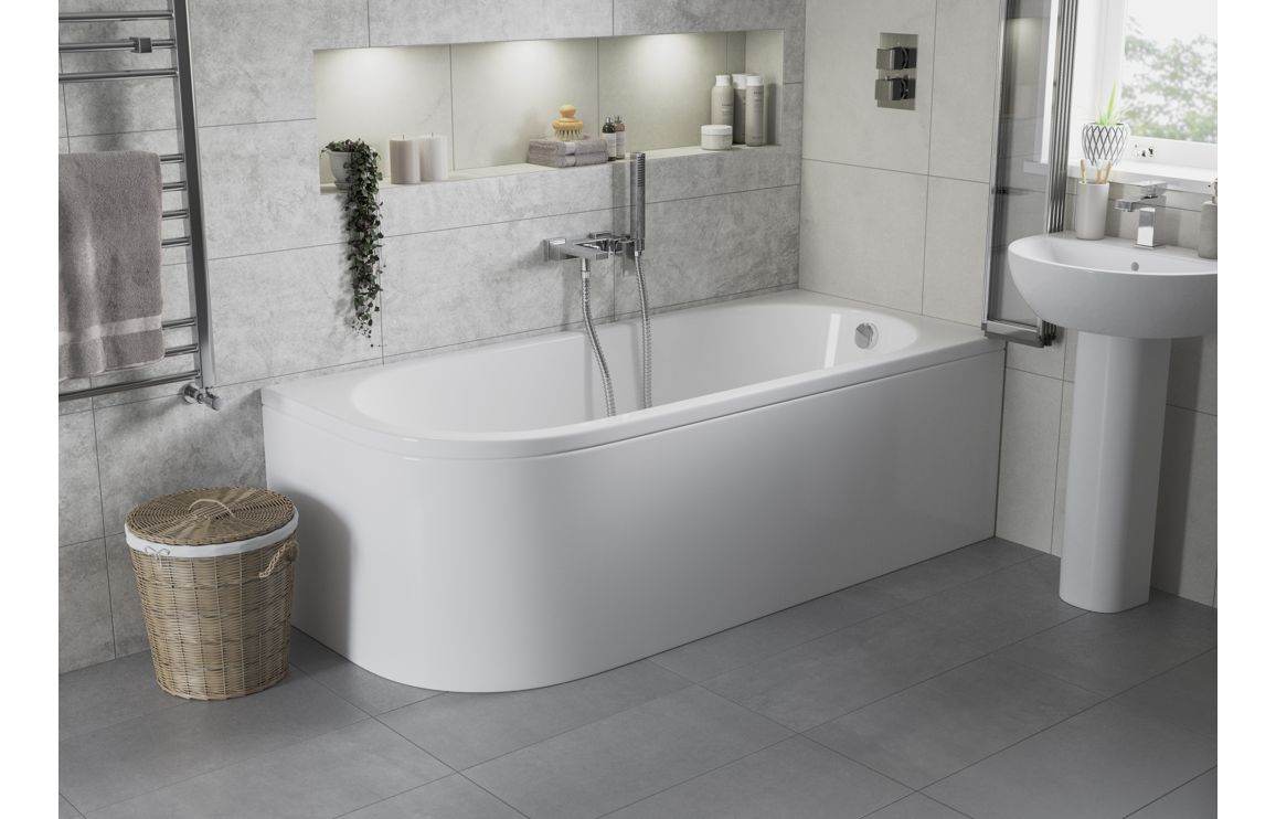 Sarasota J Shape 1500/1700x725x600mm 0TH Bath w/Legs (LH) or (RH)