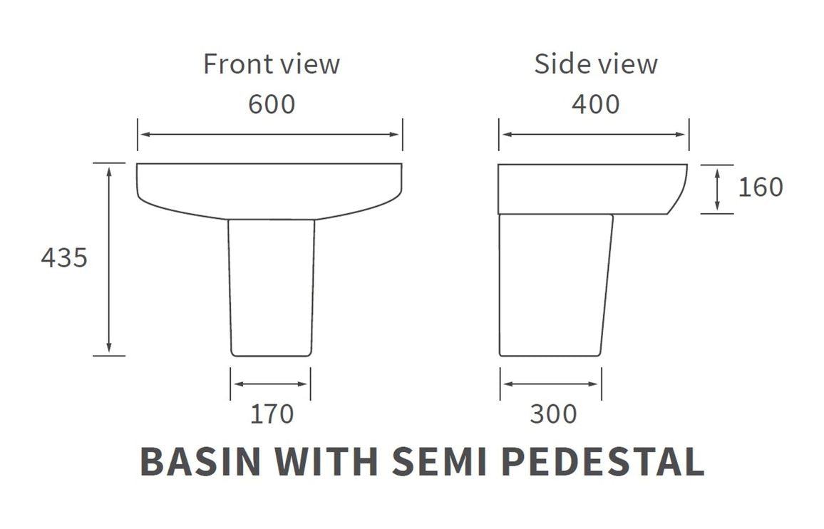 Tilia 600x400mm 1TH Basin & Semi Pedestal