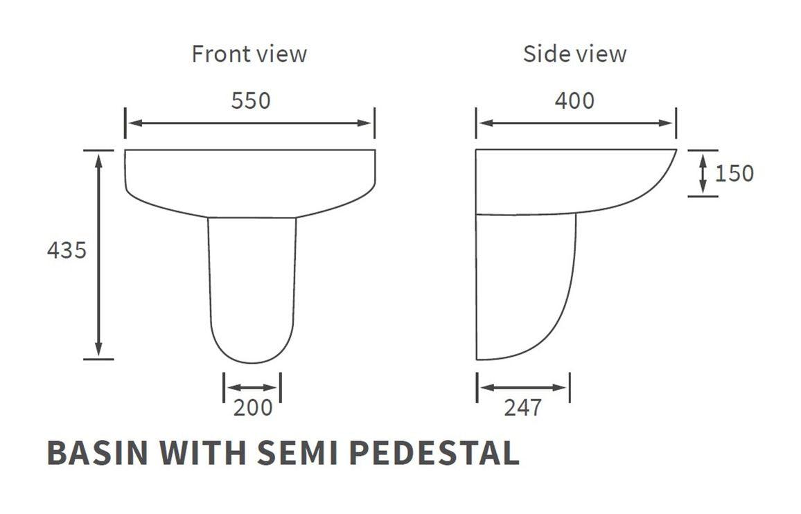 Tuscany 550x400mm 1TH Basin & Semi Pedestal