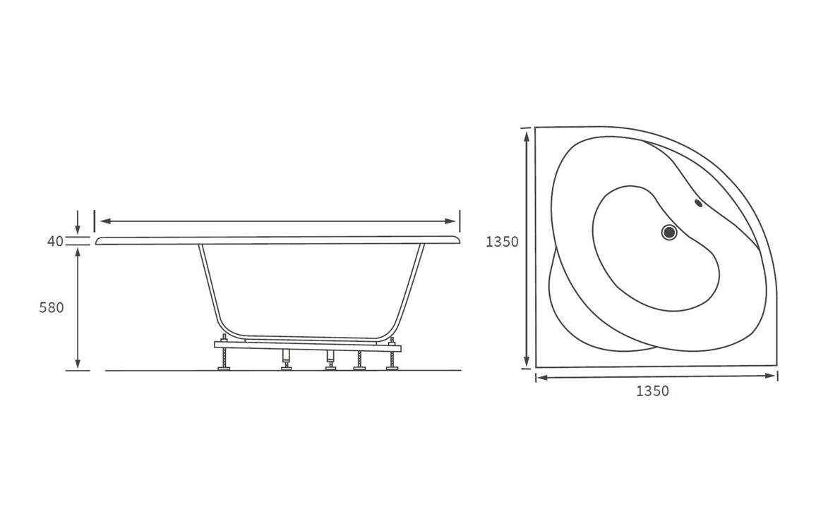 Tybee Standard 1350x1350x620mm 0TH Corner Bath w/Legs