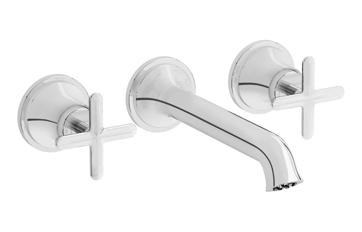 VitrA Origin Classic Wall Mounted 3-Hole Basin Mixer: Brushed Gold, Chrome, Matt Black, Soft Copper