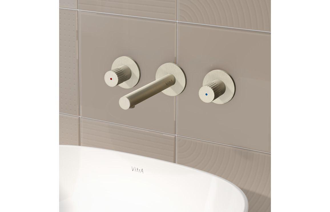 VitrA Origin Wall Mounted 3-Hole Basin Mixer: Brushed Nickel, Chrome, Matt Black, Soft Copper