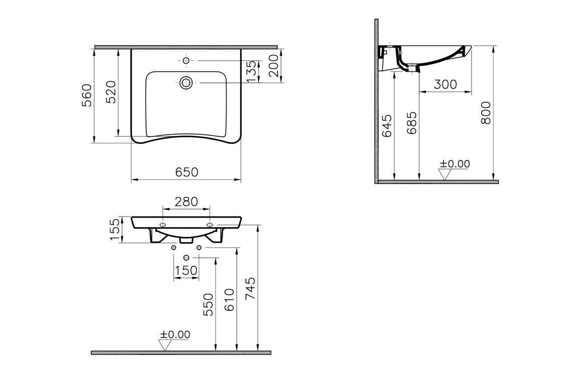 VitrA S20 650x560mm 1TH Basin - White