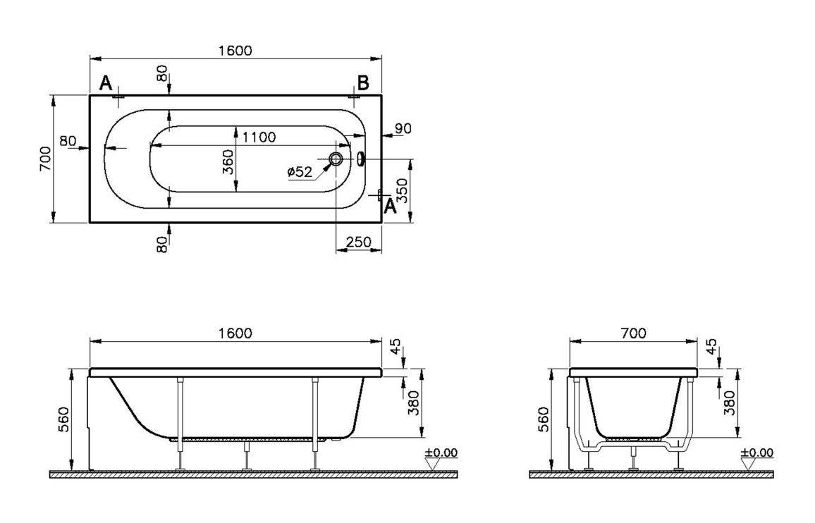 VitrA Optima 0TH Standard Bath