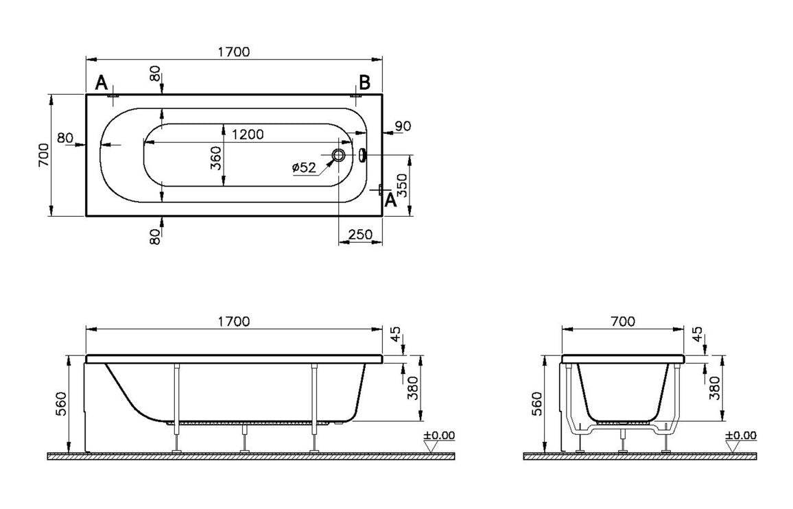 VitrA Optima 0TH Standard Bath