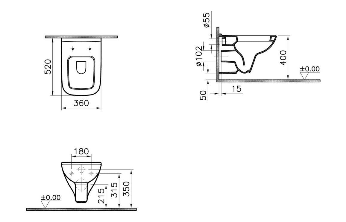 VitrA S20 Wall Hung Pan Only - White