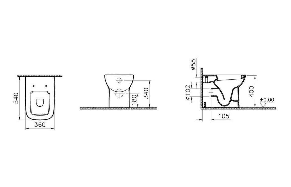 VitrA S20 Back to Wall Pan Only - White
