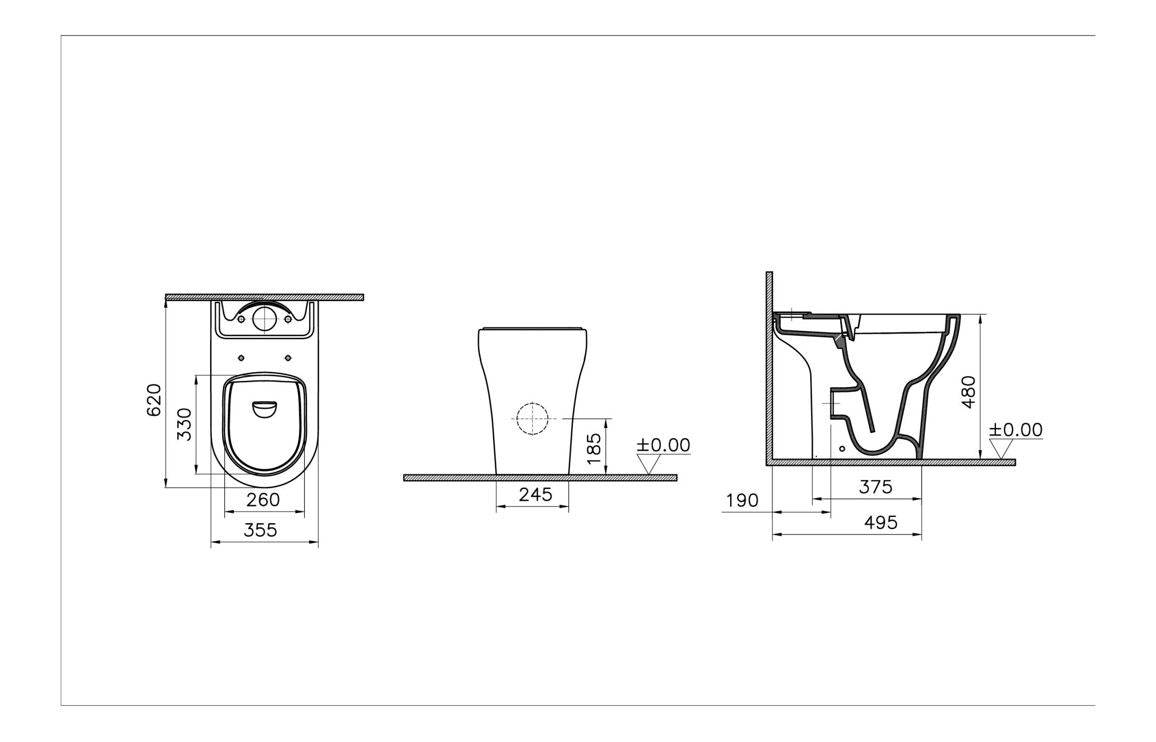 VitrA Zentrum SmoothFlush Comfort Height Close Coupled Pan Only - White