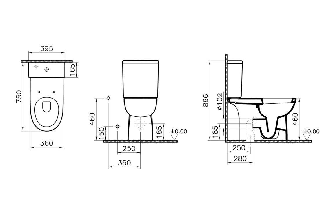 VitrA S20 Comfort Height Close Coupled Pan Only - White