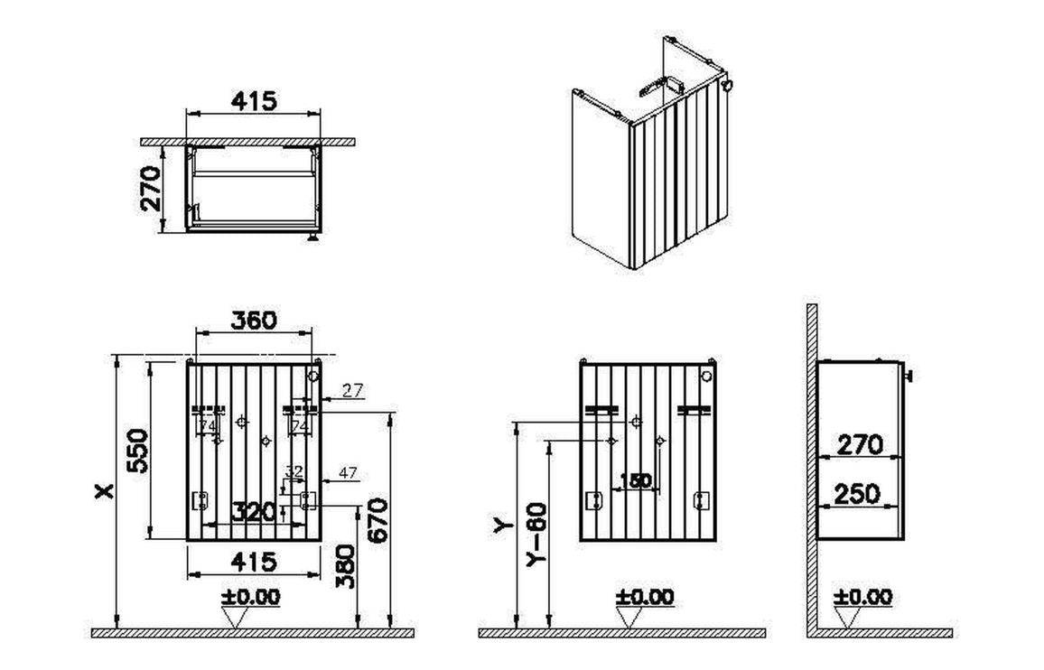 VitrA Root Groove 40cm 1 Door Wall Hung Slim Washbasin Unit - Matt White, Matt Fjord Green, Matt Grey, Matt Dark Blue, Matt Graphite, Matt Light Grey,  Matt Retro Green