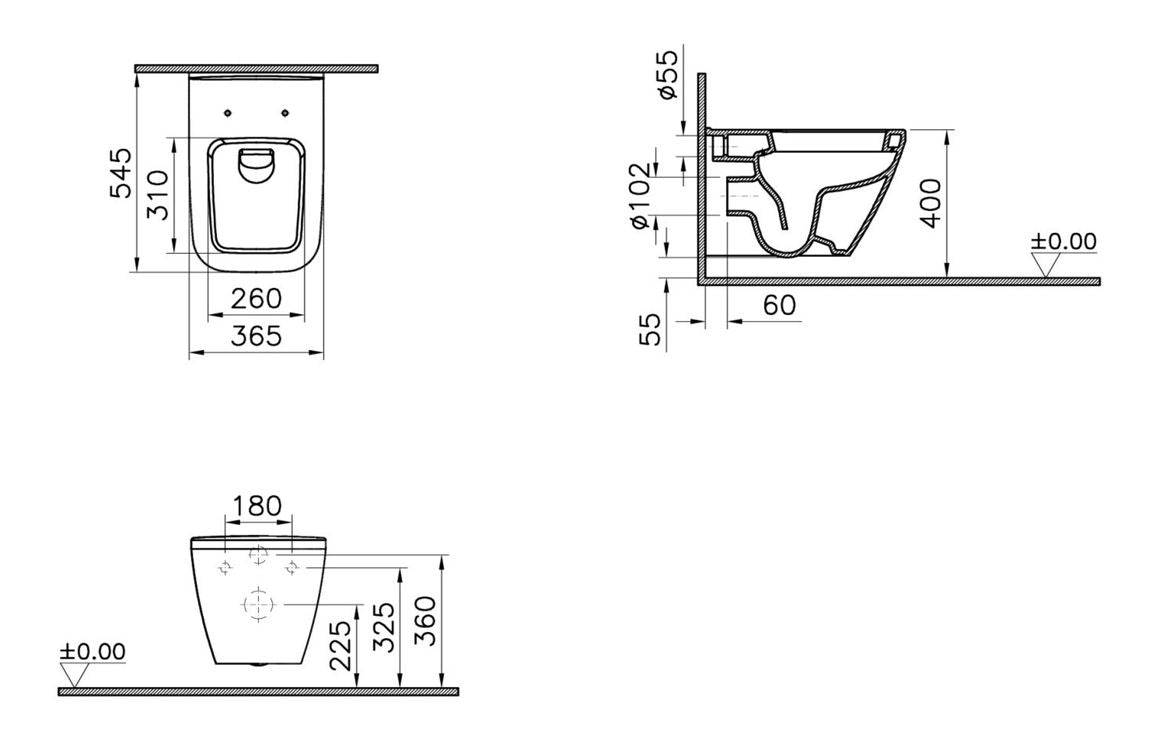 VitrA Integra Square Wall Hung Pan Only - White