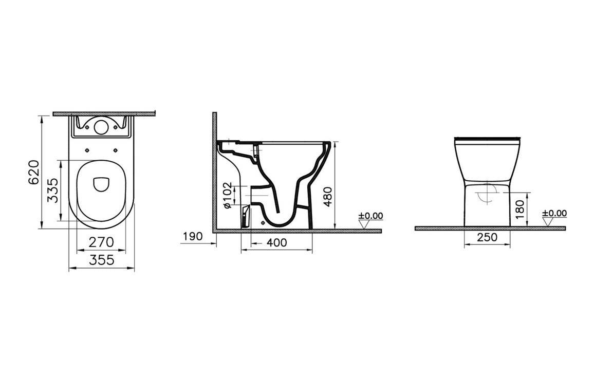 VitrA Integra Rimless Comfort Height Open Back Close Coupled Pan Only - White