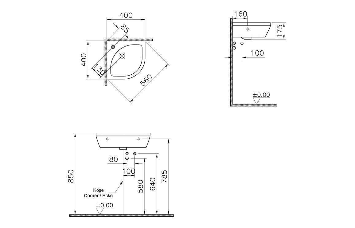VitrA Integra 565x400mm 1TH Basin w/Overflow - White