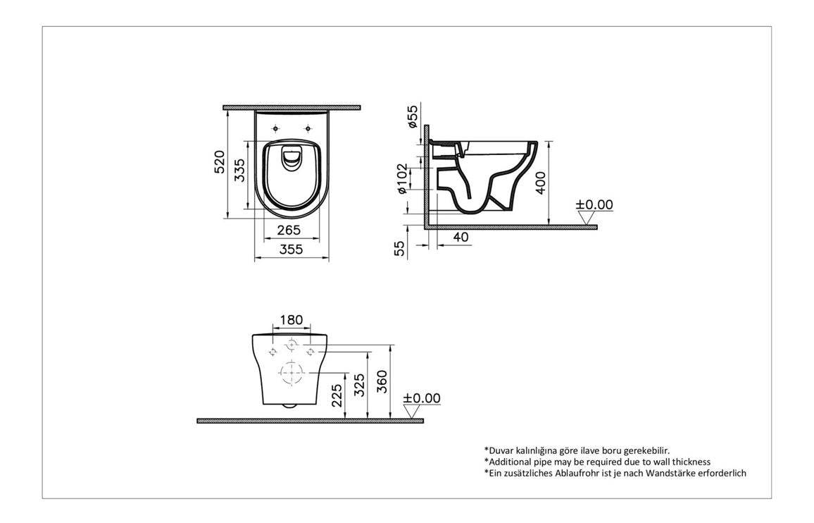 VitrA Zentrum SmoothFlush Wall Hung Pan Only (Hidden Fix) - White