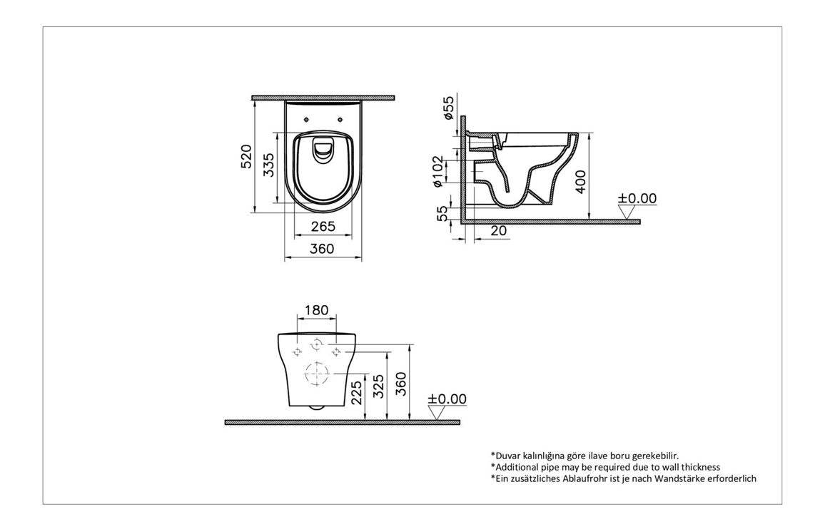 VitrA Zentrum SmoothFlush Wall Hung Pan Only - White