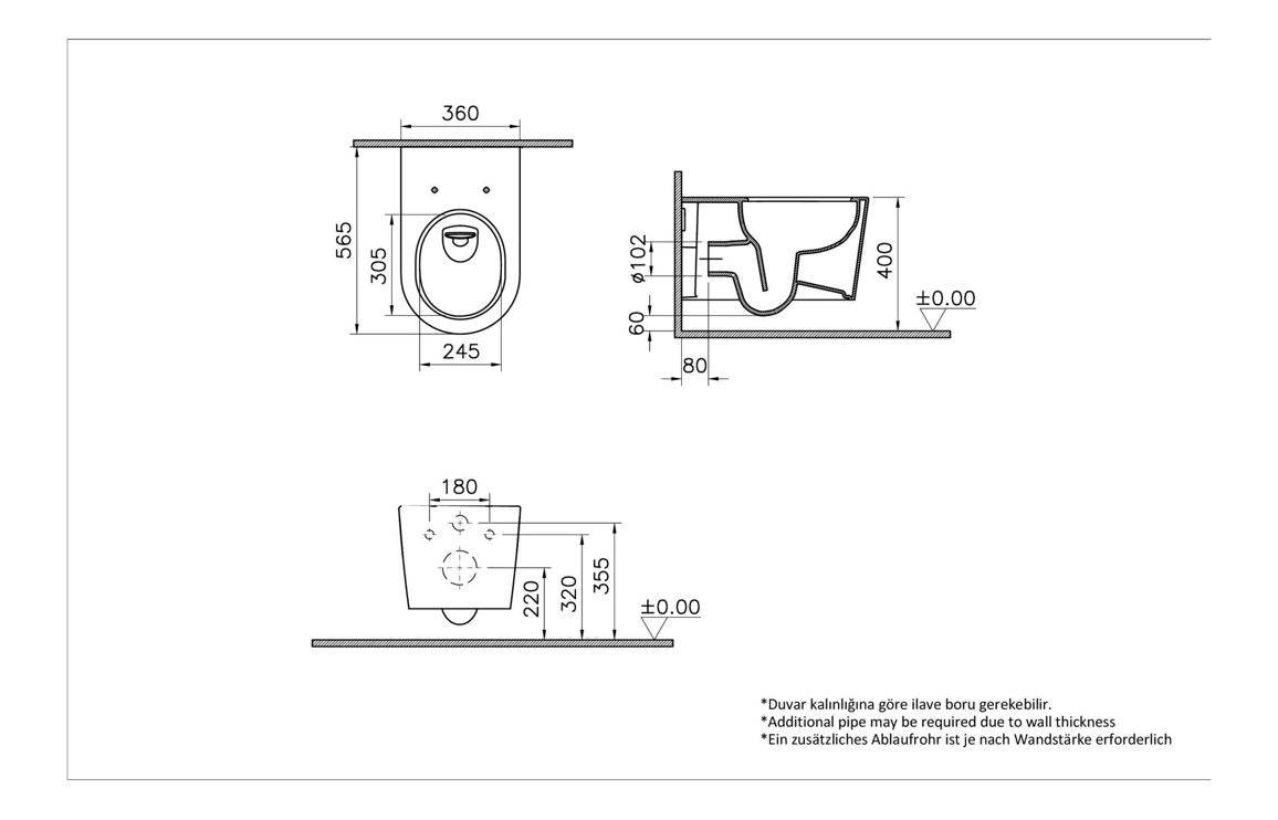 VitrA Sonic Flush Wall Hung Pan Only - White