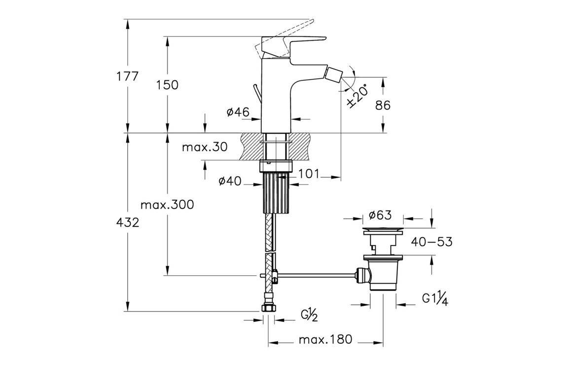 VitrA Flow Soft Bidet Mixer: Chrome, Matt Black