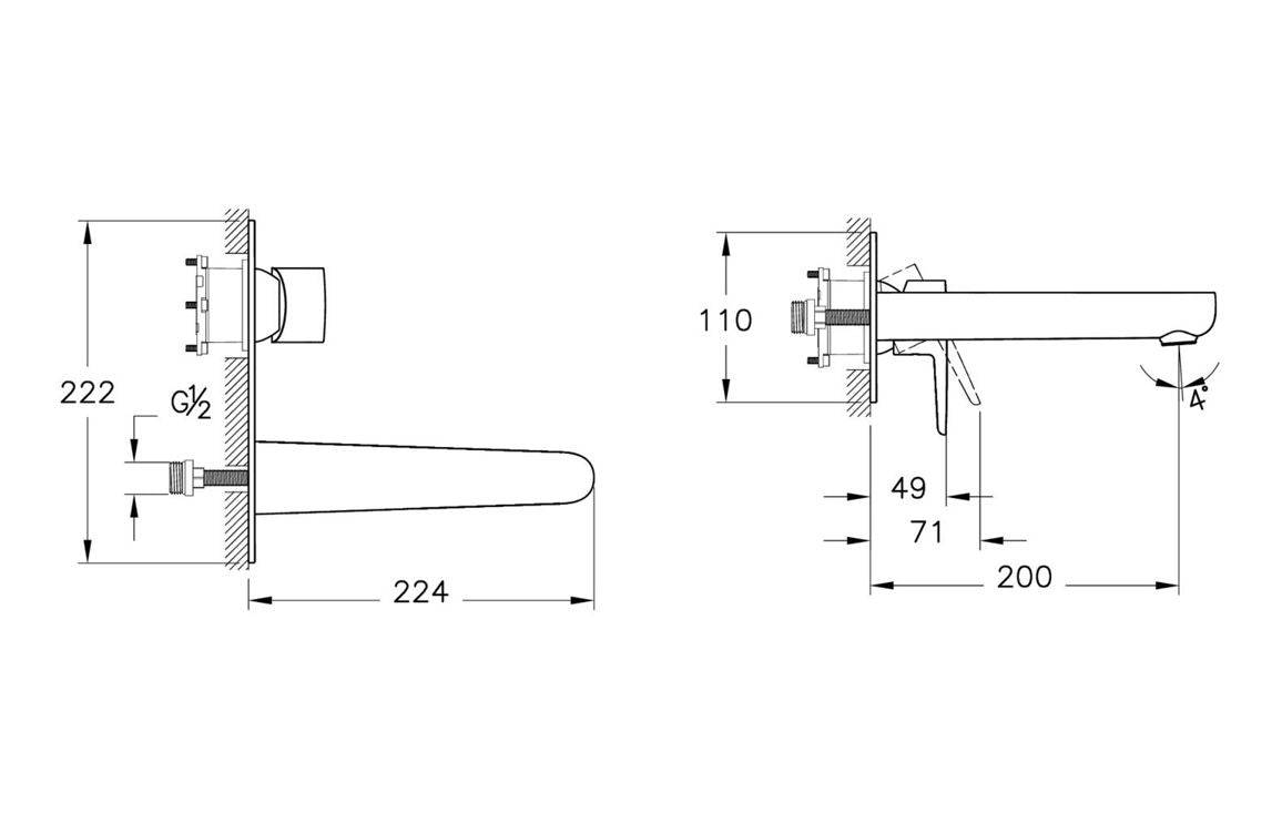 VitrA Flow Soft Wall Mounted Basin Mixer