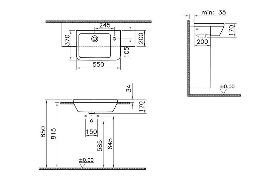 VitrA Integra 550x370mm 1TH Semi Recessed Basin (RH) - White