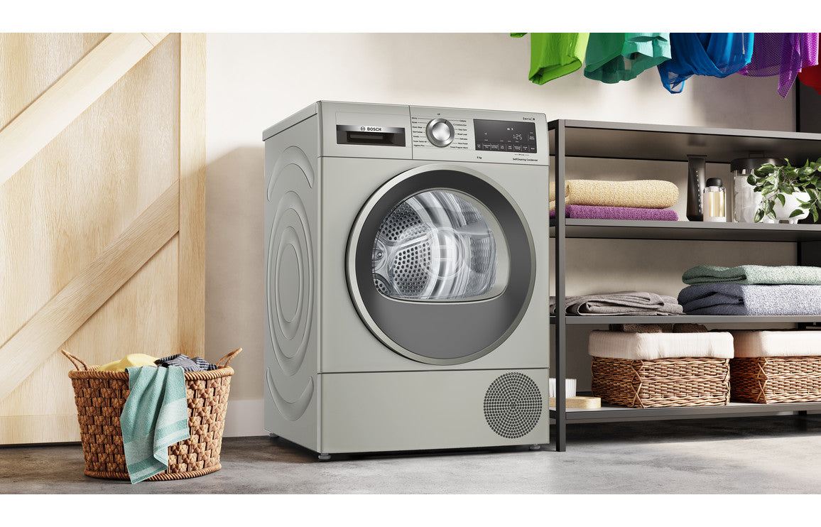 Bosch Series 6 WQG245S9GB F/S 9kg Heat Pump Condenser Dryer - Silver