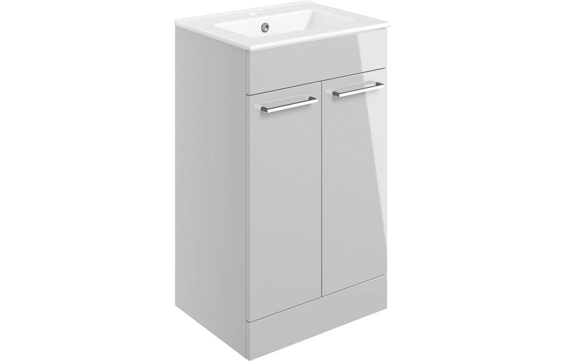 Volta 510mm Floor Standing 2 Door Basin Unit & Basin - Grey Gloss