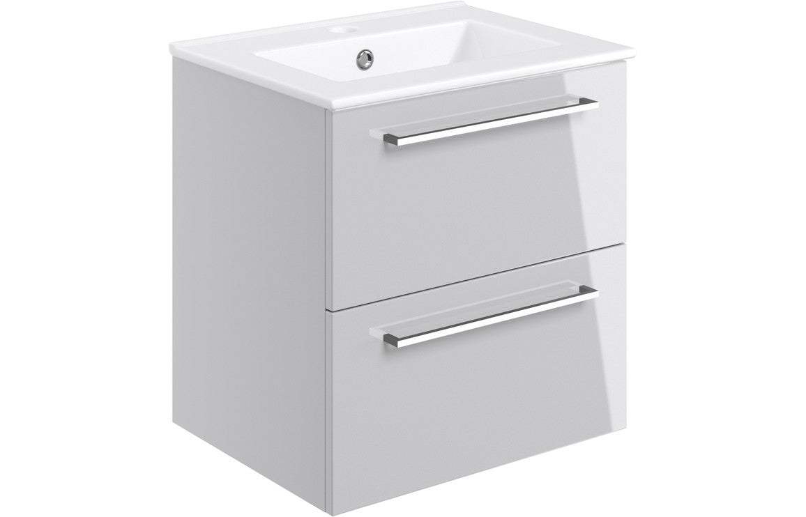 Volta 510mm Wall Hung 2 Drawer Basin Unit & Basin - Grey Gloss