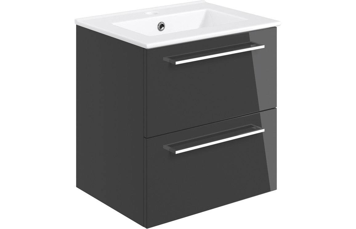 Volta 510mm Wall Hung 2 Drawer Basin Unit & Basin - Anthracite Gloss